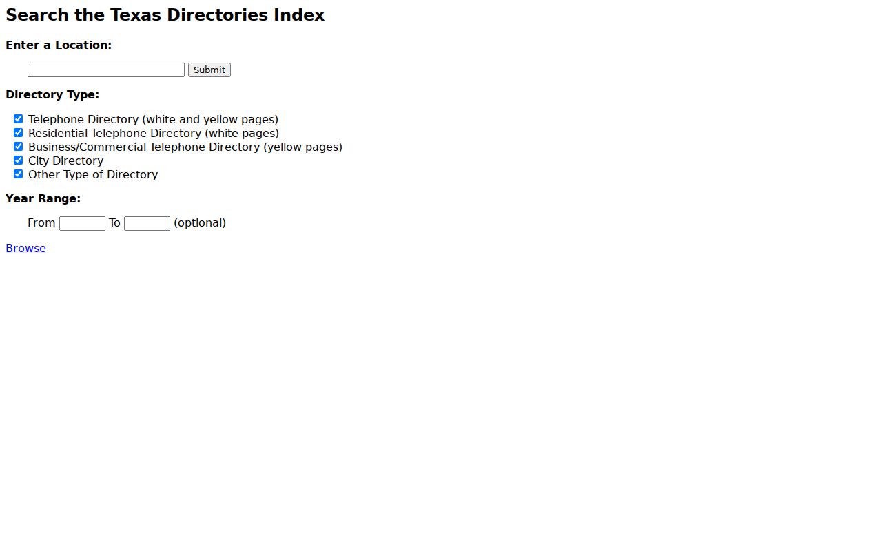 Midland city directory search controls in UT Austin index