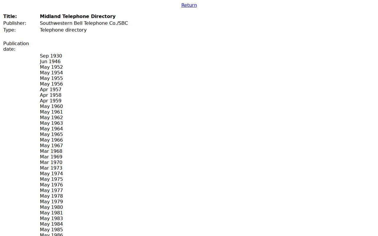 Midland city directory telephone citation at UT Austin