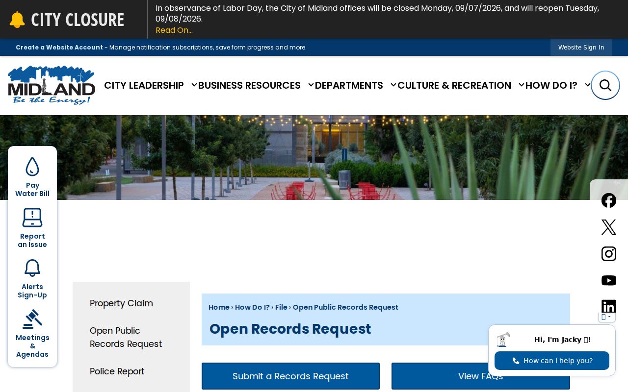 Midland residents directory city public records request center