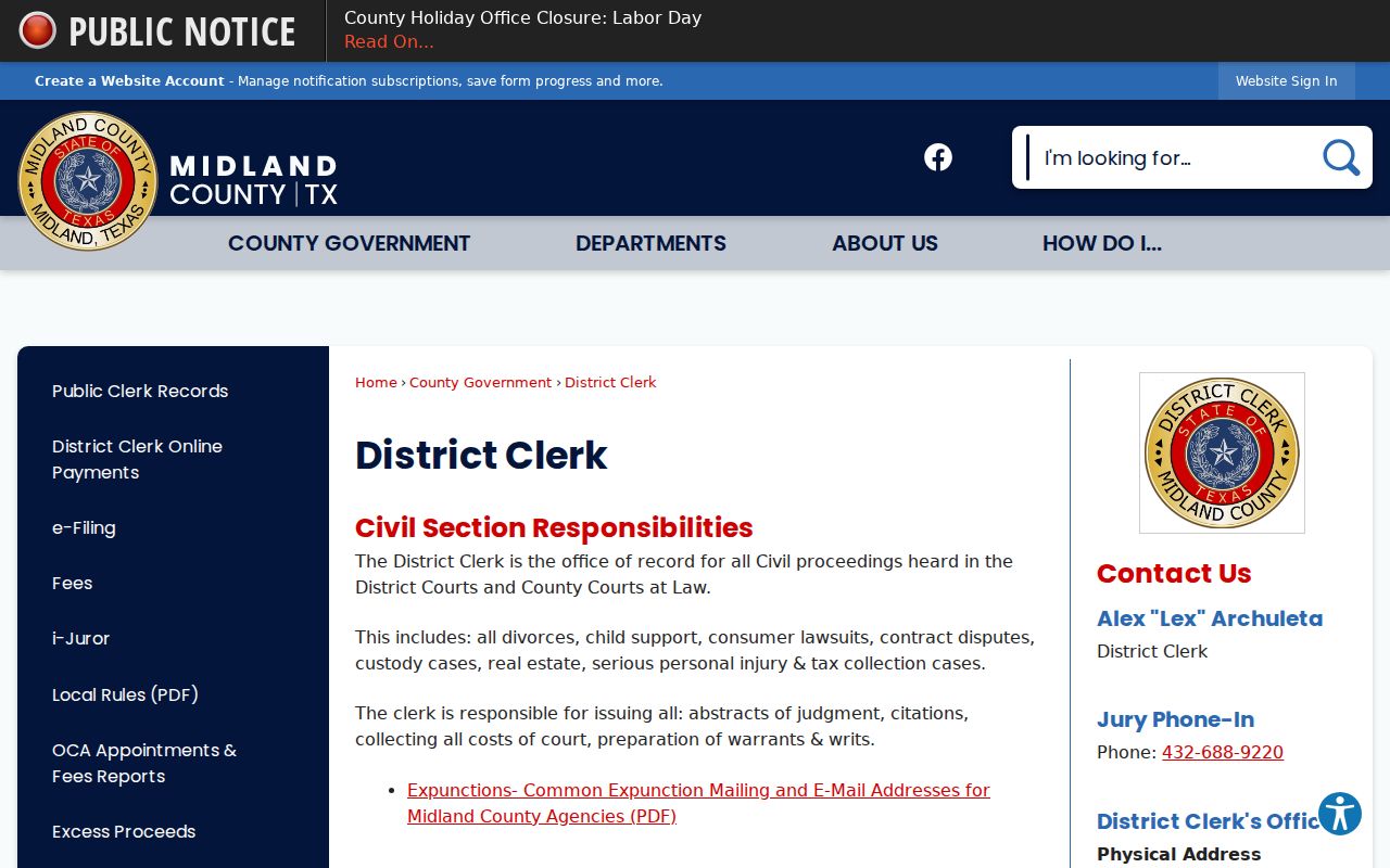 Midland residents directory District Clerk court record resources