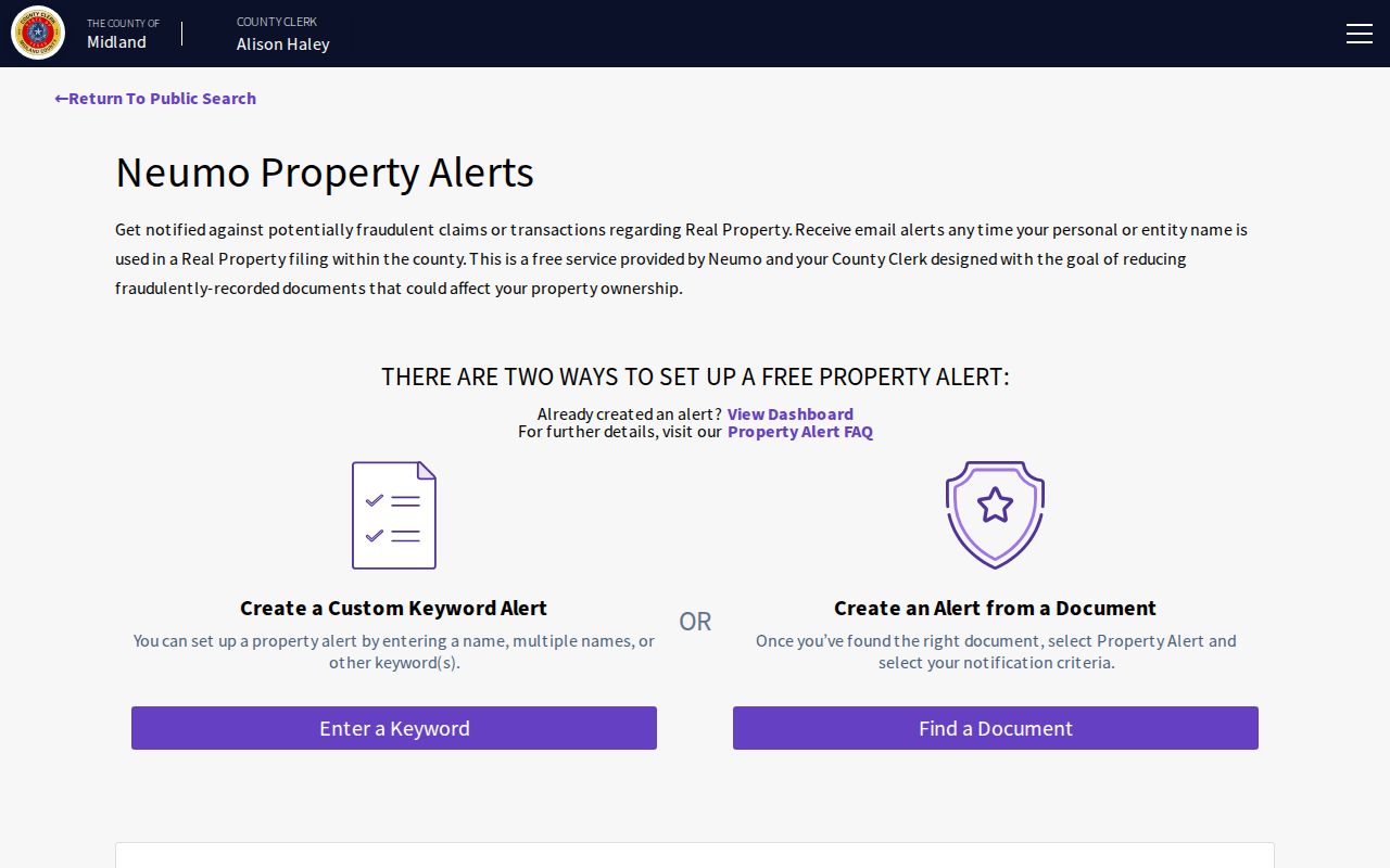 Midland residents directory property fraud alert service