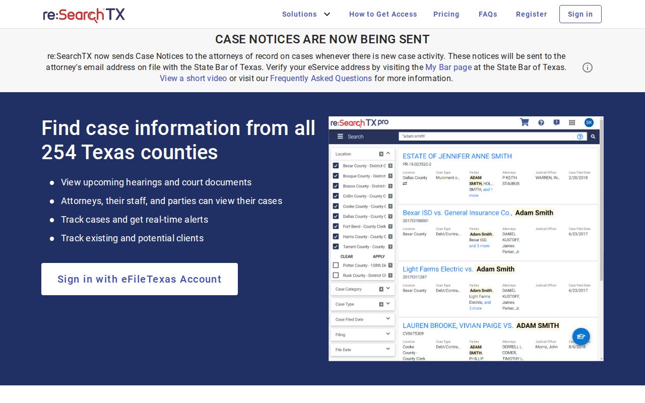 Midland resident lookup using the Texas re:SearchTX court case screen