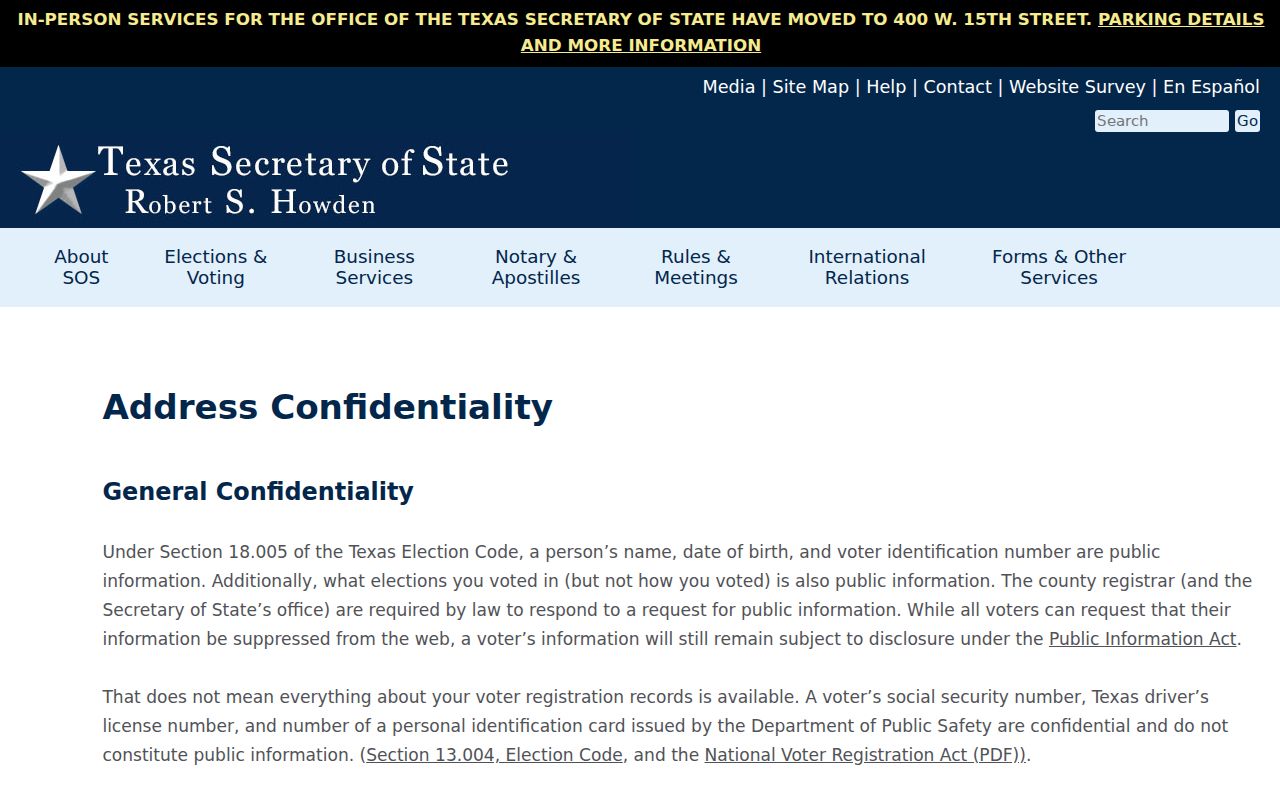 Midland resident lookup and Texas voter address confidentiality guidance