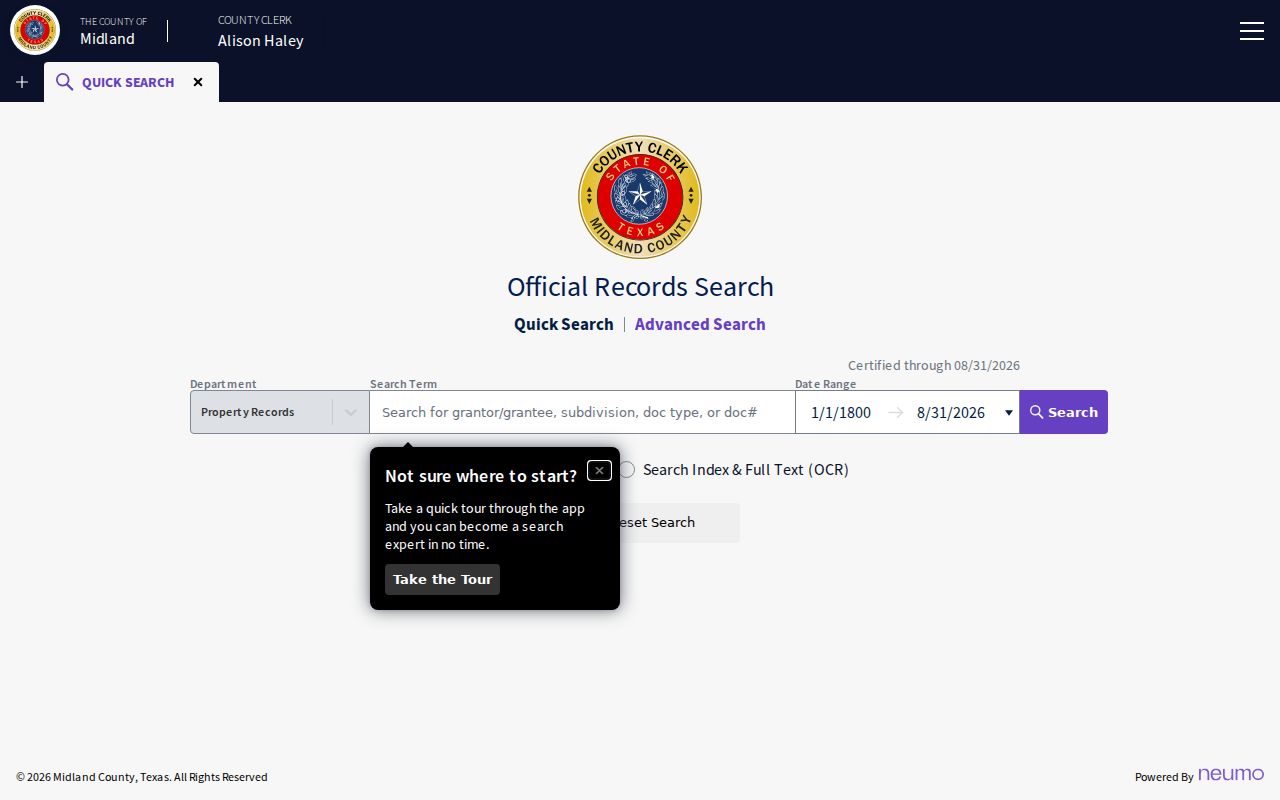 Midland street directory reference showing Official Records Quick Search