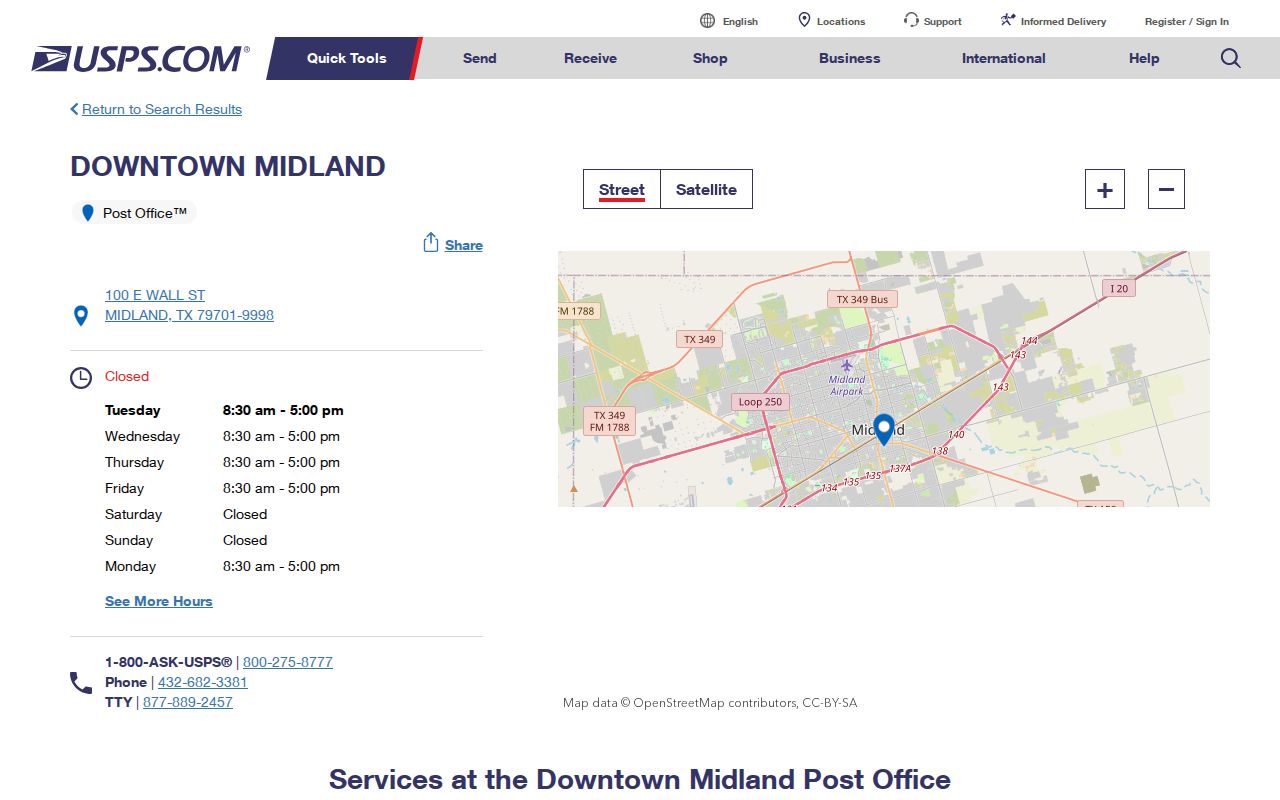 Midland ZIP code directory Downtown USPS location